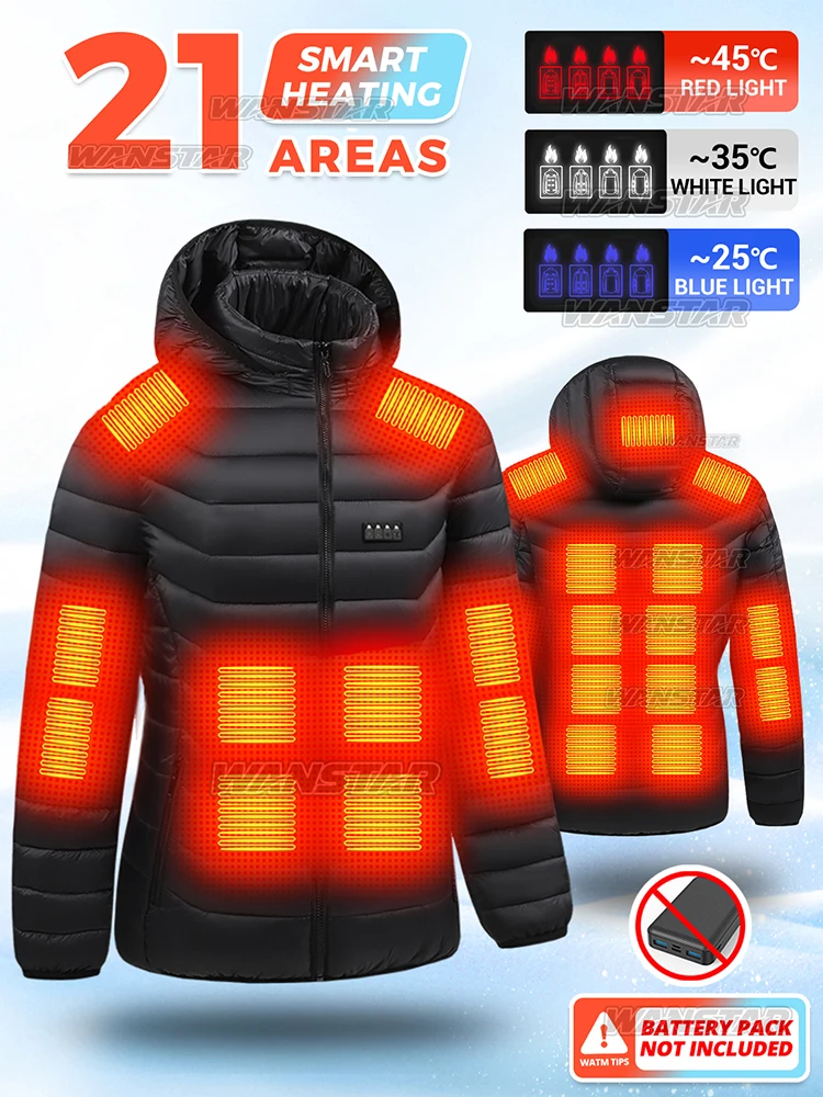 Women's nylon Heated Winter Coat 21 Heating Zones 4 Switches 3 Levels Control for Cold Weather Outdoor and Festive Seasons