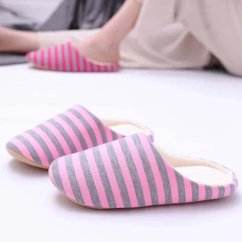 2024 Striped Autumn and Winter Indoor Home Shoes Wooden Floor Apartment High-rise Warm Indoor Cotton Slippers Warm Slippers