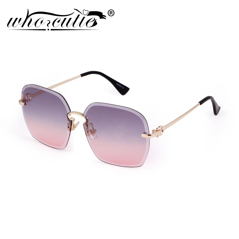 WHO CUTIE Fashion Women Rimless Sunglasses Sliced Ocean Lens Brand Designer Trend Luxury Polygonal Irregular Sun Glasses UV400