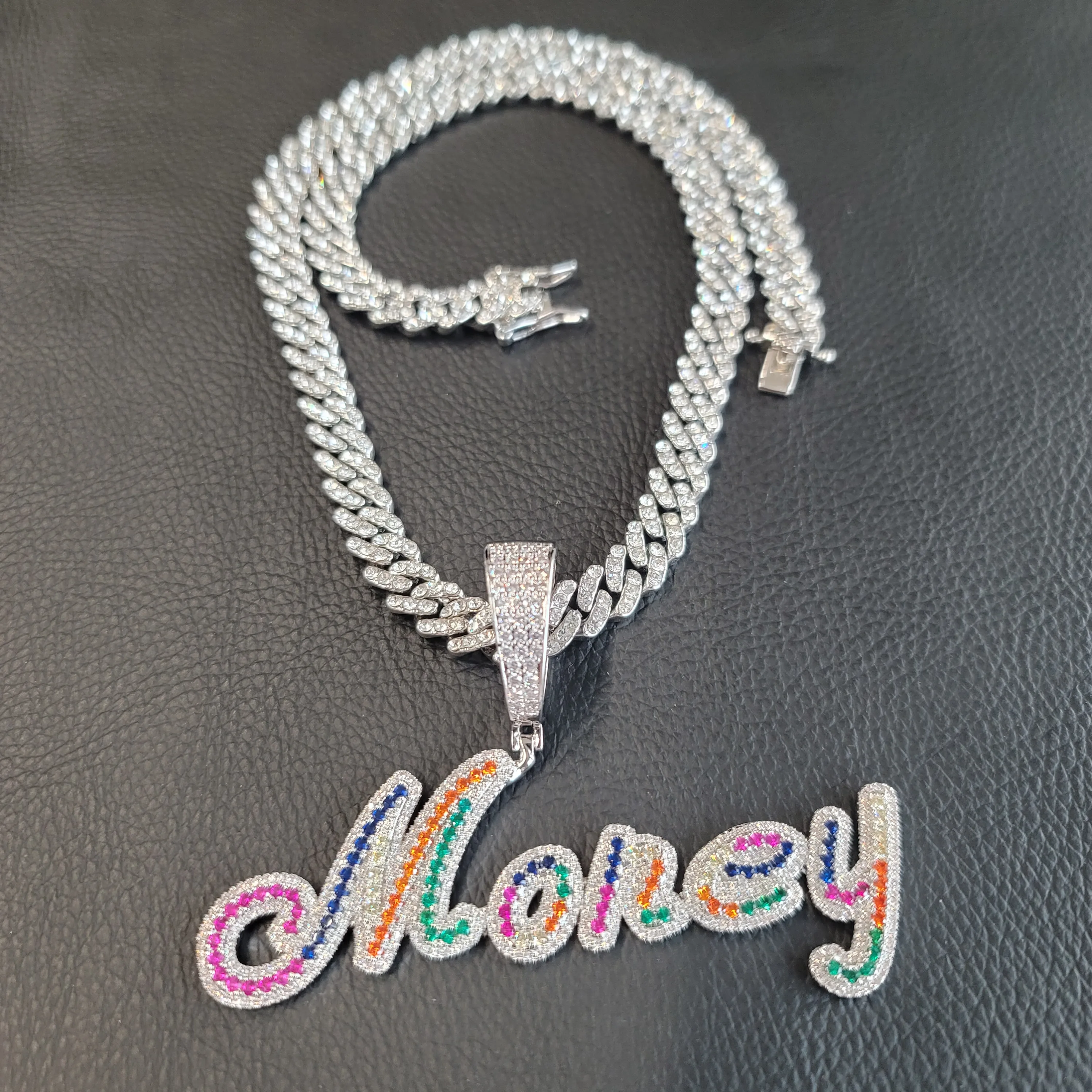 

Customized Colorful Name Pendant Necklace Charm Letter Chain For Women Personalized Initial Hip Hop Jewelry Christmas Gifts