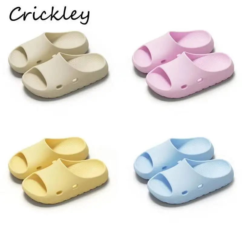Solid Pillow Kids Slippers Summer Cloud Thick Soled Boys Girls Bathing Home Slippers EVA Soft Children Slides Beach Shoes