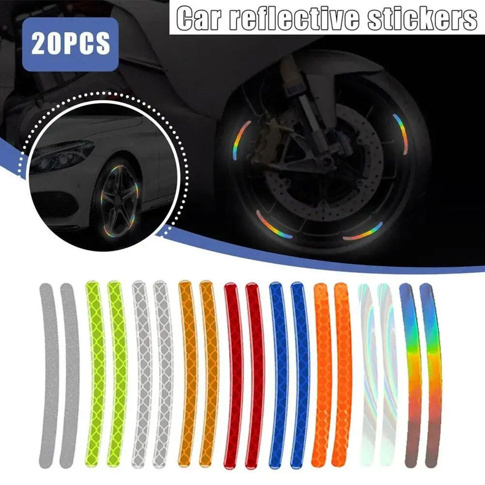 Car Tire Rim Reflective Sticker Night Safety Warning Hub Auto Bike Wheel Motorcycle Strip Decals Reflector 20Pcs Stickers A9E8