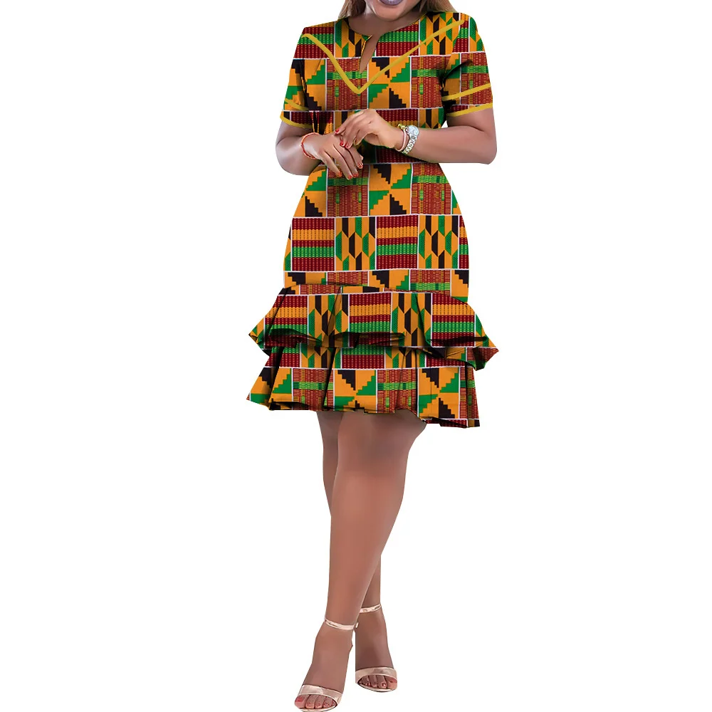 

Sale!!! New Fashion African Bazin Riche Dresses For Women Bazin Riche Female Ankara Clothing Short Sleeve Ladies Dress Robe Wax