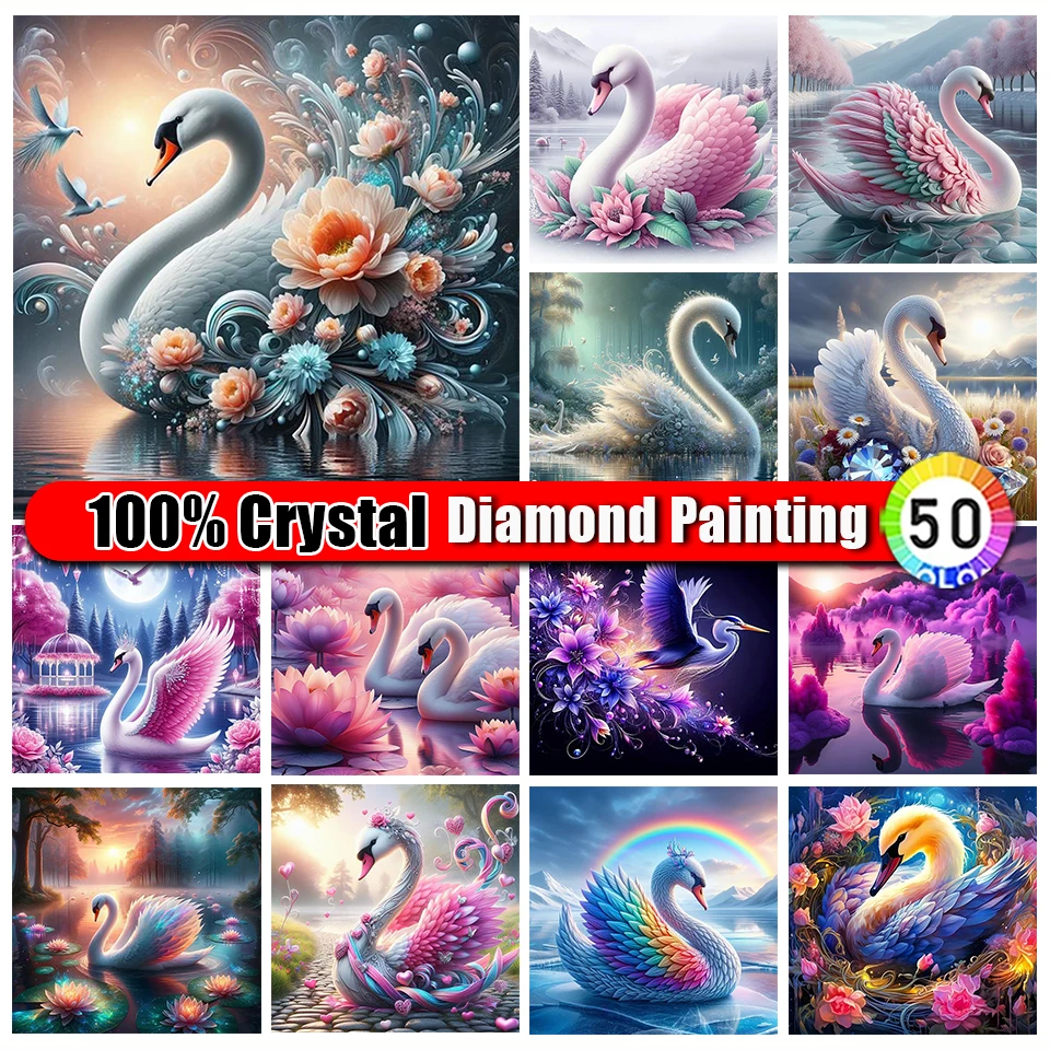 

100% Crystal Diamond Painting Swan Landscape 5D DIY Diamond Embroidery Set Animal Rhinestone Mosaic Home Decoration New 2024