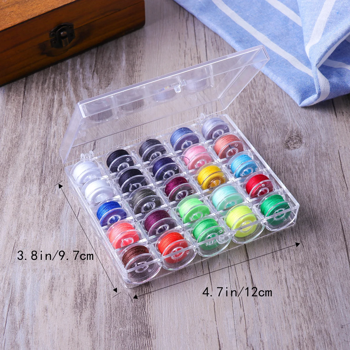 25Pcs Plastic Bobbin Spools Assorted Thread Colors Transparent Storage Case Organizer Domestic Sewing Machine Bobbin Holder Box