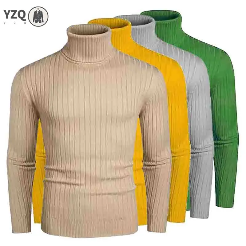 

Autumn Mens High Quality Knitted Turtleneck Sweater Slim Fit Long Sleeve Anti-pilling Pullover Solid Color Trend Men Streetwea