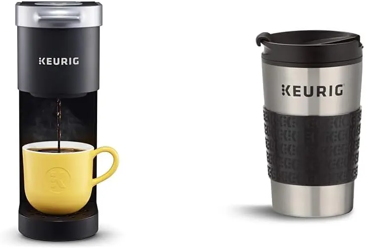 K-Mini Single Serve Coffee Maker, Black & Travel Mug Fits K-Cup Pod Coffee Maker, 1 Count (Pack of 1), Stainless Steel