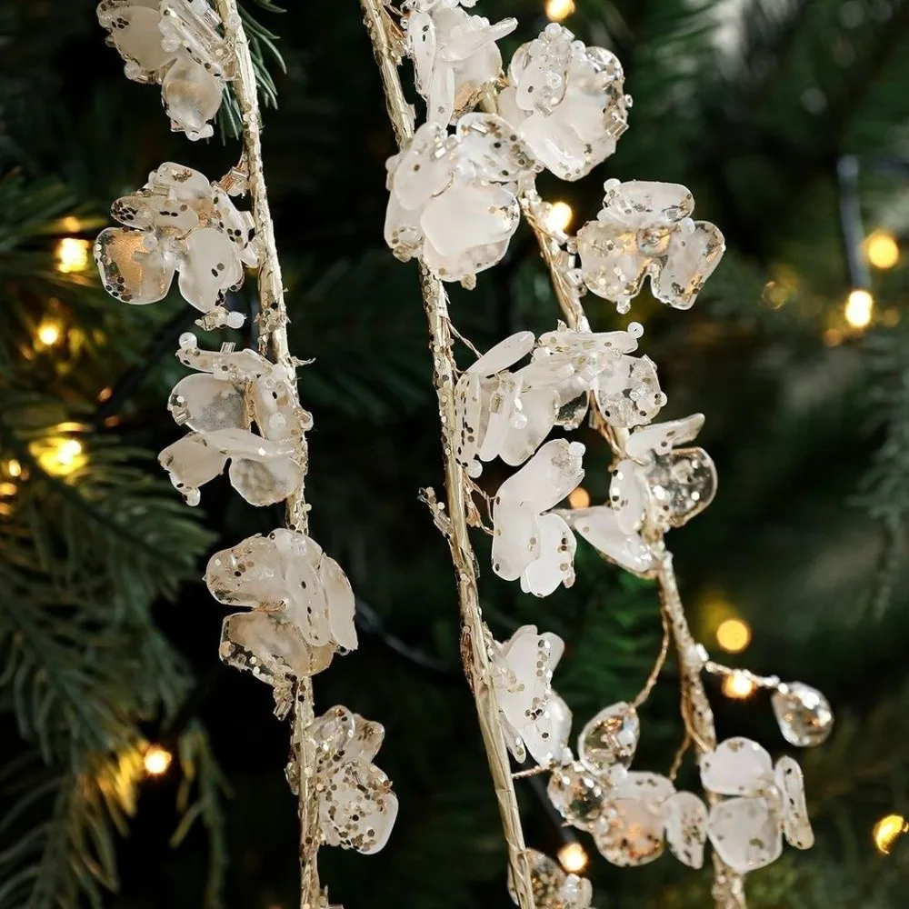 35-40 سنتيمتر عيد الميلاد كريستال المعلقات واقعية بريق الاصطناعي فروع عيد الميلاد حبة سلسلة الكرمة اليدوية