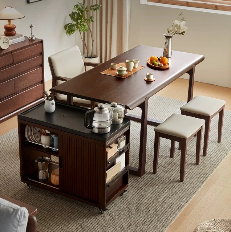 LMM all solid wood tea table large board table and chairs tea table walnut balcony home