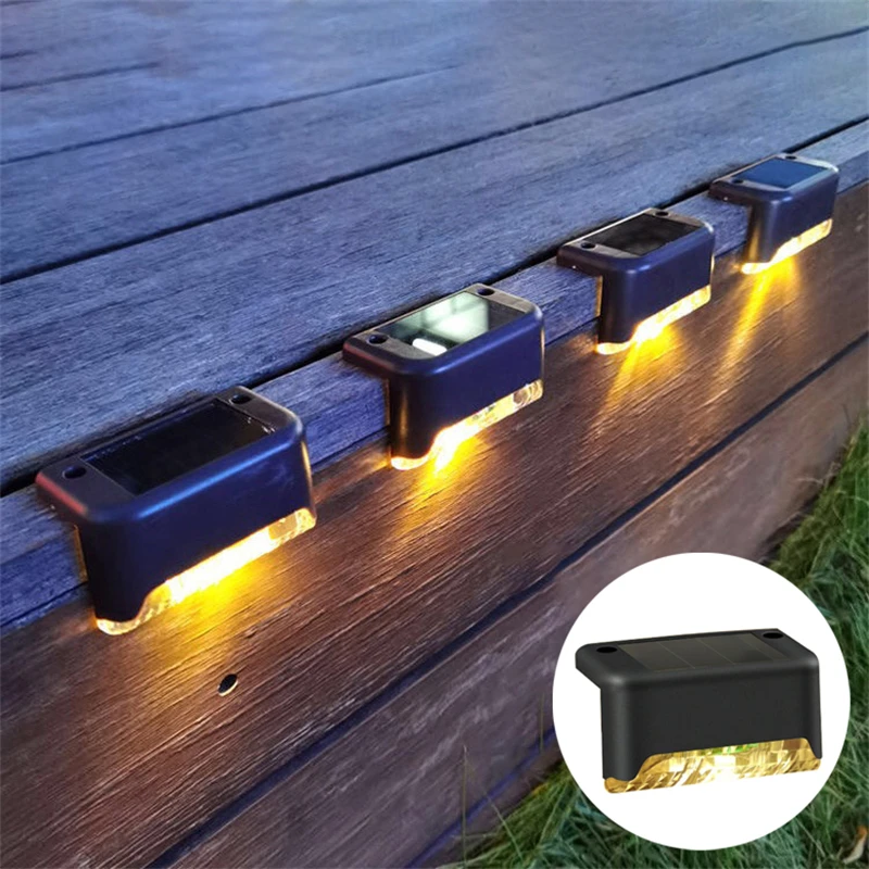 Warm White LED Solar Step Lamp Path Stair Outdoor Garden Lights Waterproof Balcony Light Decoration for Patio Stair Fence Light