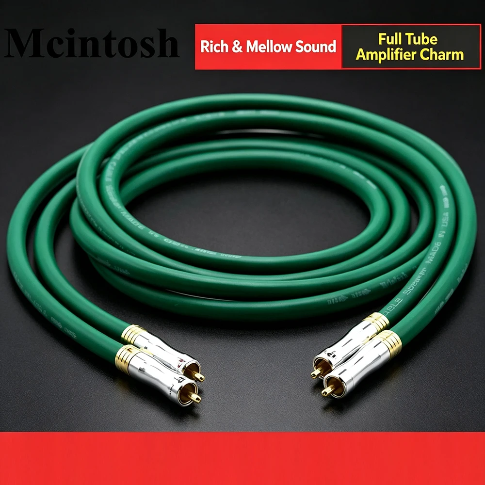 a pair Mcintosh Copper Silver Alloy Audiophile Grade Audio Cable Dual Lotus Head RCA Signal Cable