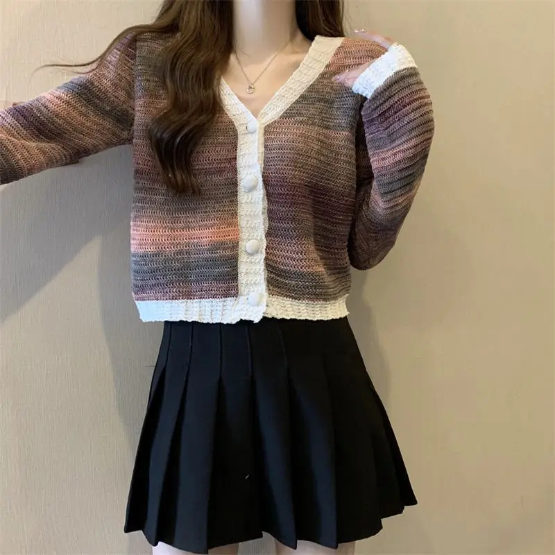 2024 New Woman's Clothing Colorful Striped V-neck Cardigan Well-designed Tie Dye Youth Lively Dream Trend Fashion Comfortable