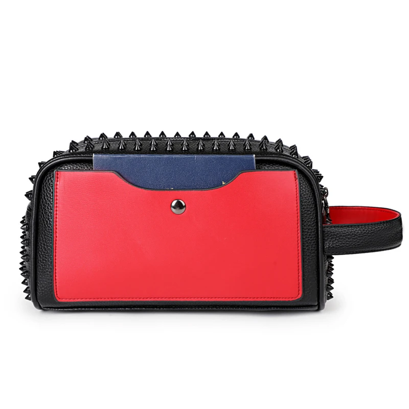 Bolso de mano con diseño de tachuelas a la moda, bolso de piel sintética de alta calidad para hombre, bolso con correa para la cintura estilo Cyberpunk, bolsos de mano superiores para hombre, cartera