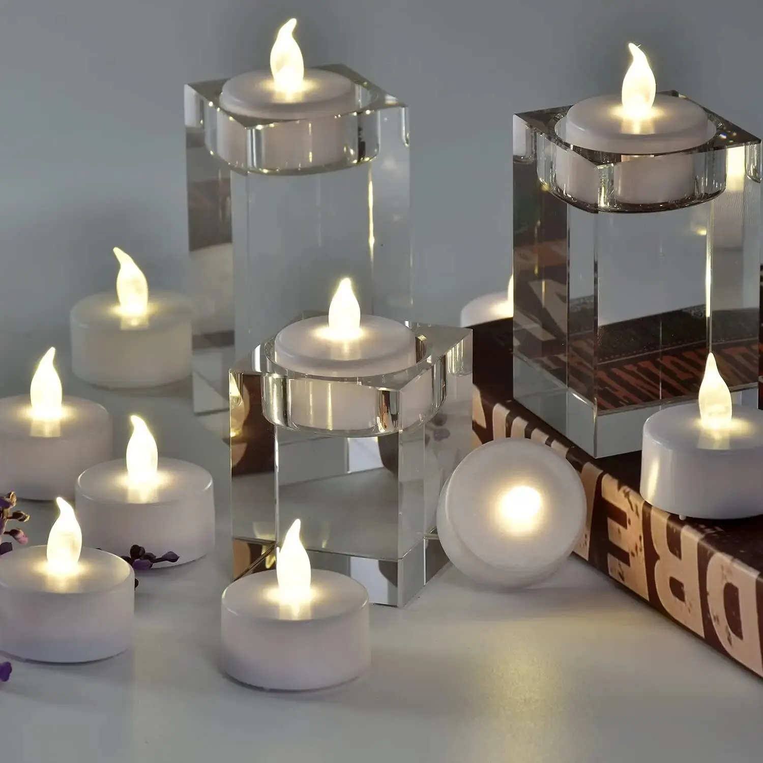 Candlium 12 Pack Warm White Flameless LED Tea Lights Candles Battery Operated 200 Hours For Votive Aniversary Wedding Decoration