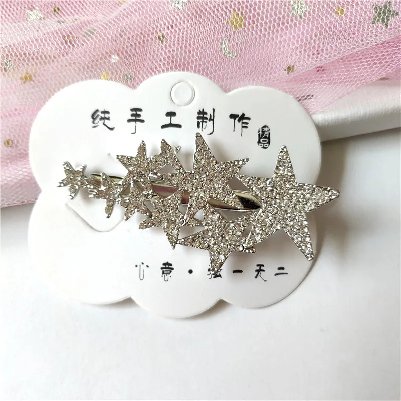 Women Shiny Stars Rhinestone Hairpins Crystal Hair Clips Barrette Slide Grips Bangs Clip Sweet Headwear Korean Hair Accessories