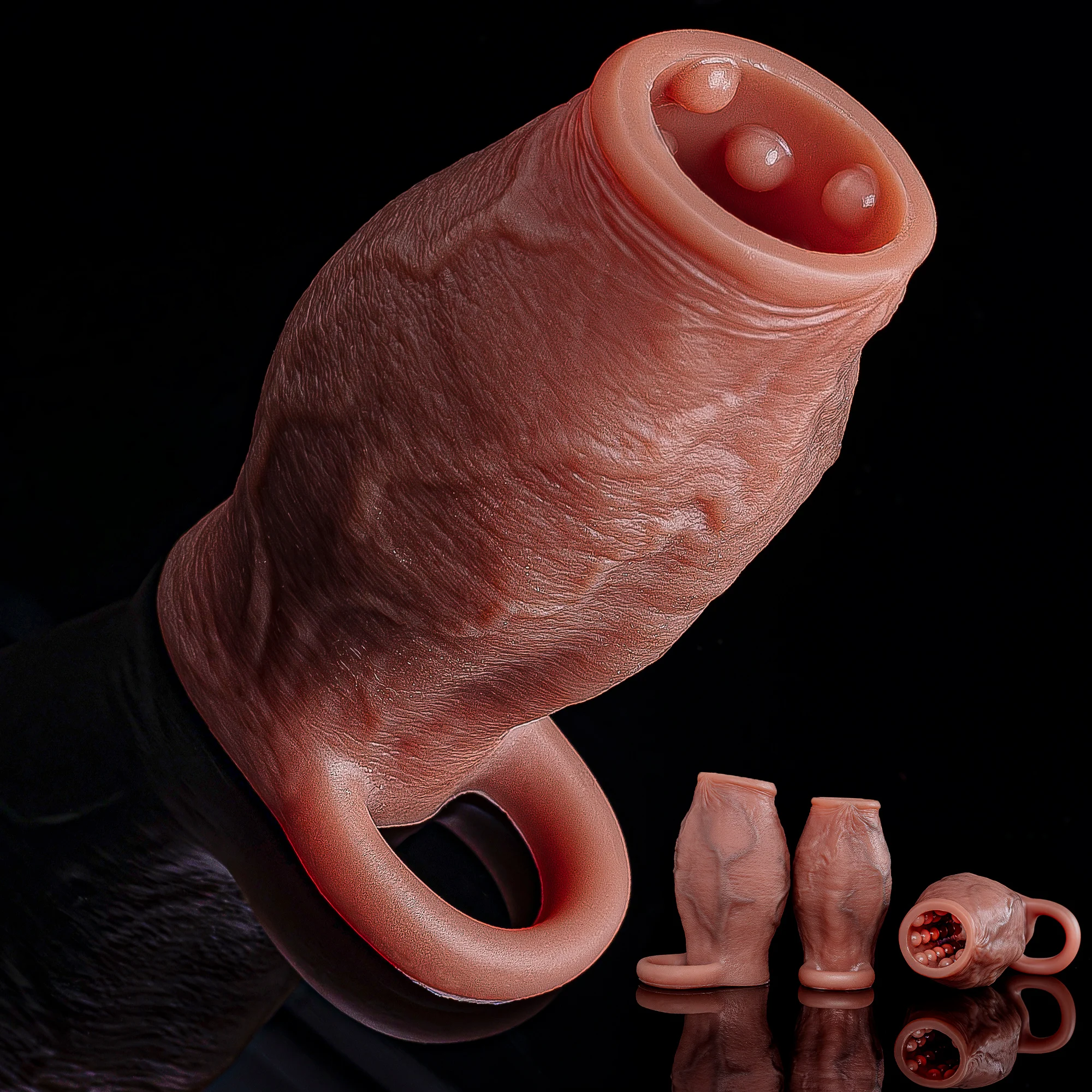 Realistic Hollow Dildo Open-ended Penis Sleeve Ring Size S L Silicone Dildo Sheath Ring Cock Enlargement Sex Toys For Men