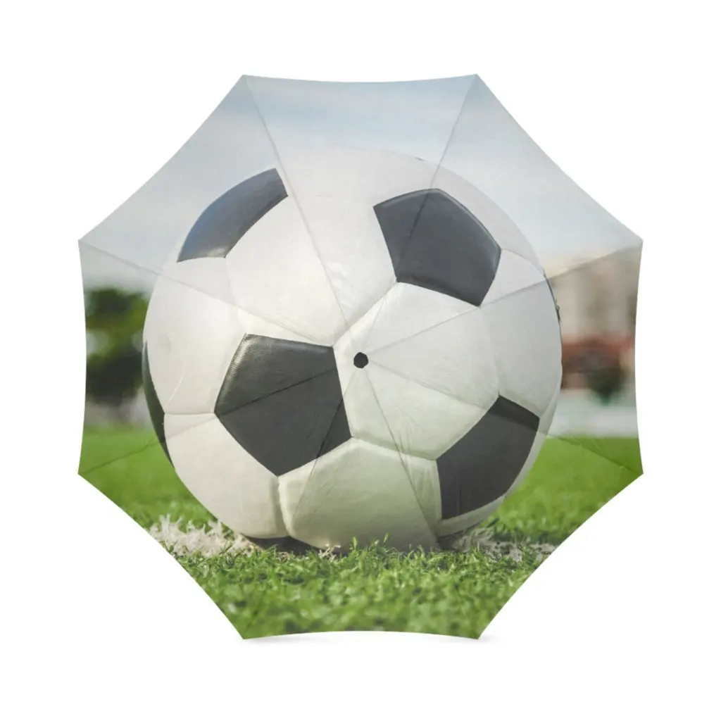 Football Sport Windproof Travel Umbrellas Ball Game Soccer Folding Rain Umbrella Compact Lightweight for Teens Adults Men Boys