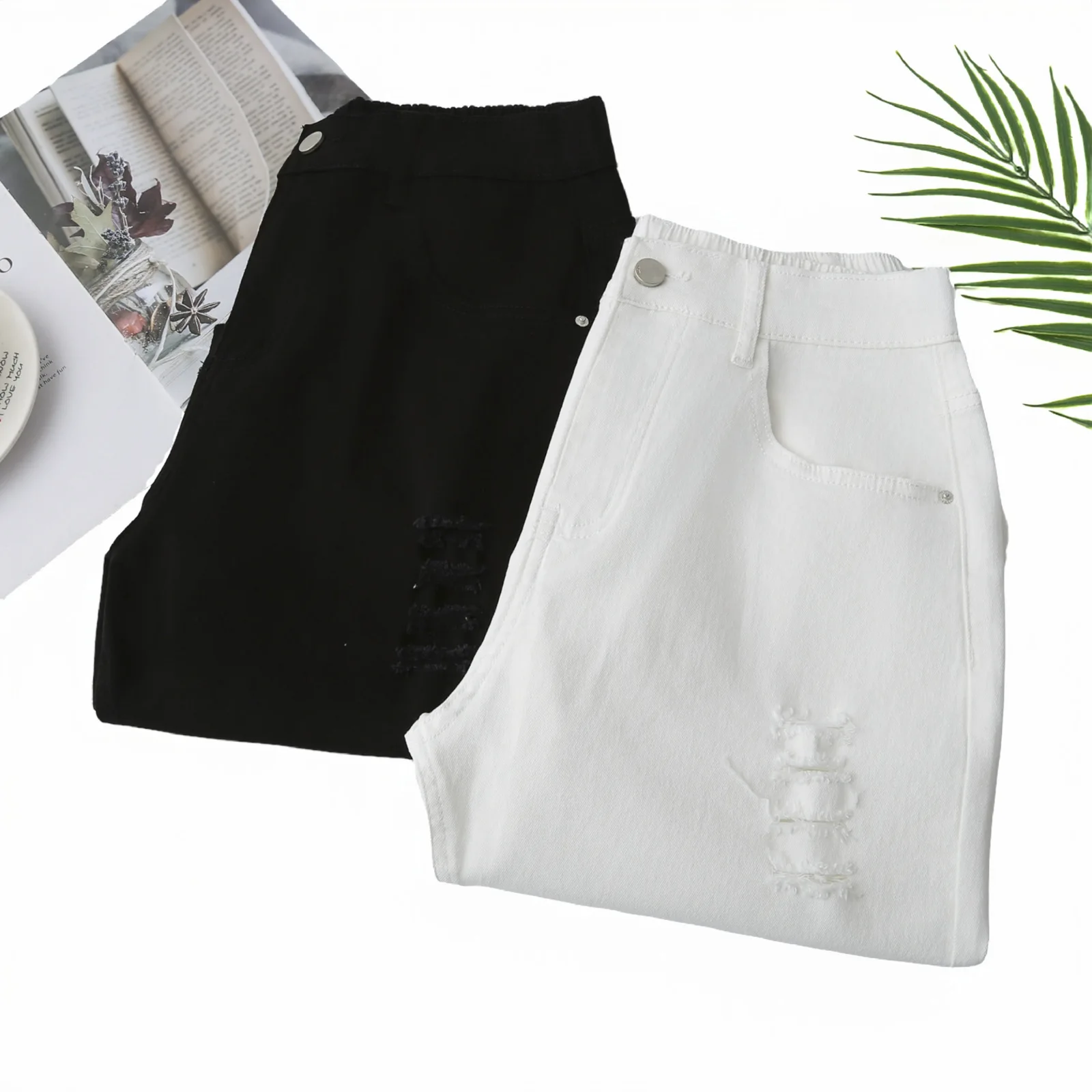 Summer Ripped Shorts New Fashion And Stylish Knee Length Pants For Plus Size Women 100KG Straight Bottoms 636