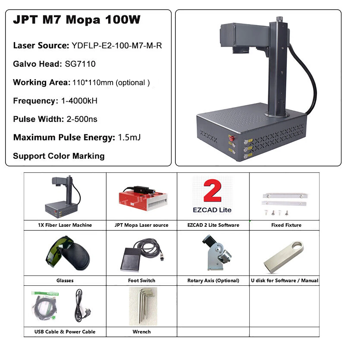 Autofocus macchina per marcatura Laser a fibra JPT Mopa 100W All-in-One incisore Laser portatile sollevamento elettrico per il taglio di gioielli