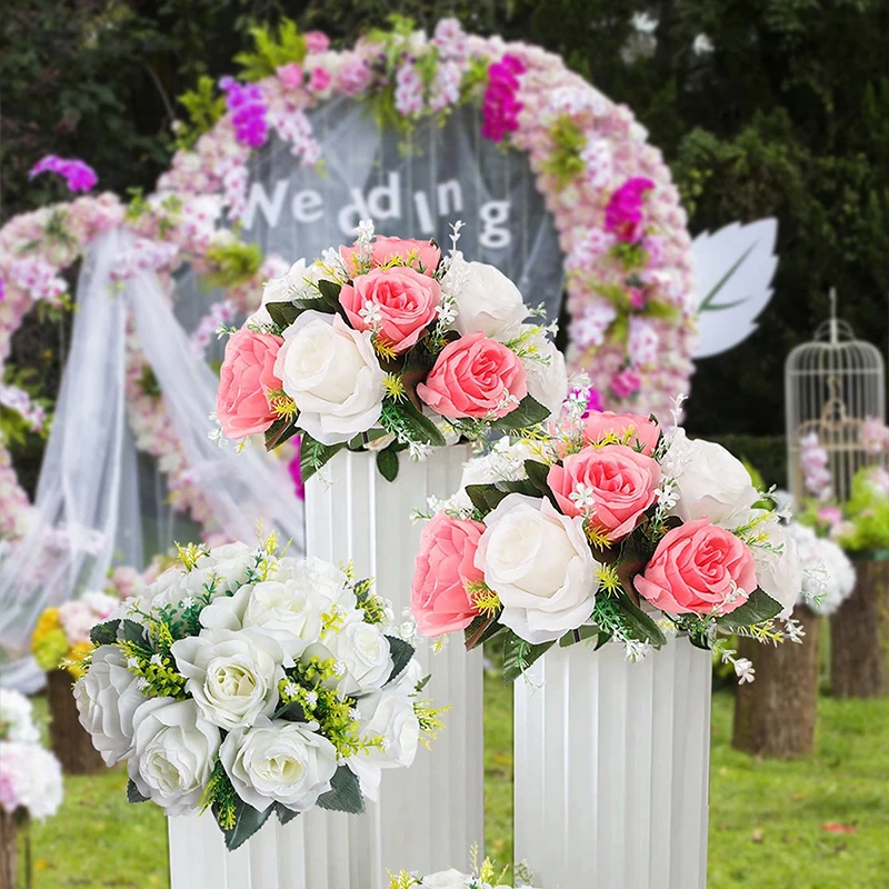 1 Stuks Roos Kussen Bal Opstelling Centrum Stukken Voor Tafels Faux Zijde Bloemen Boeket Voor Bruiloftsfeest Home Decor