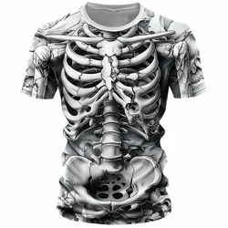 Halloween Skeleton Pattern T Shirt For Men Funny Skull 3D Printed T-Shirts Summer Oversized Short Sleeve Tees Round Neck Tops
