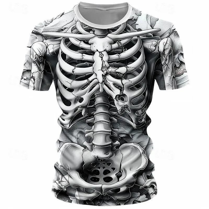 Halloween Skeleton Pattern T Shirt For Men Funny Skull 3D Printed T-Shirts Summer Oversized Short Sleeve Tees Round Neck Tops