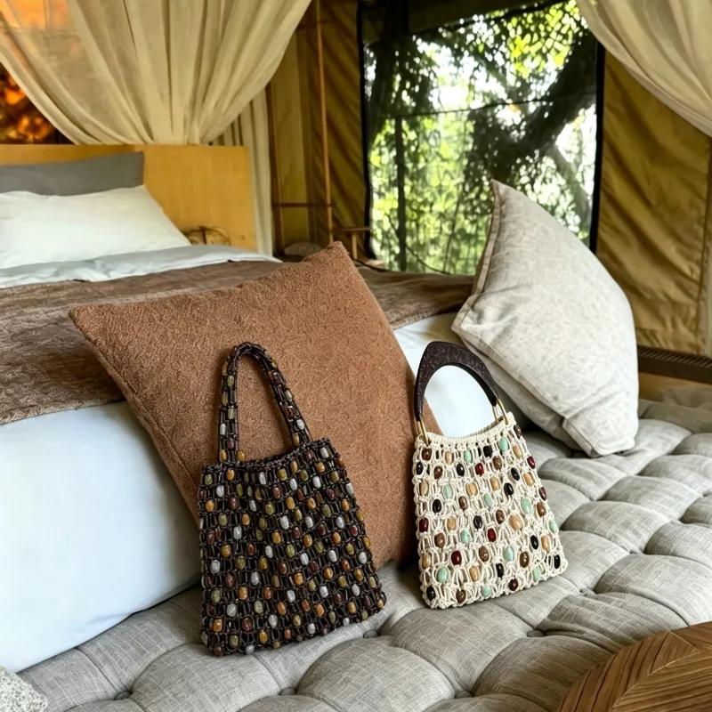 

Brand Luxury Woven Bead Handbag Bohemian Double-sided Full Bead Large Capacity Shoulder Bag Exquisite Retro Summer Beach Bag New