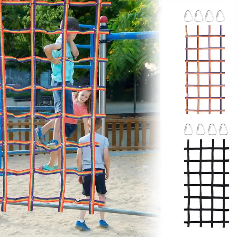 Net Climbing Indoor Outdoor Weave Net 89''x46'Climbing Swingset Polyester Rope Ladder Warrior Slackline