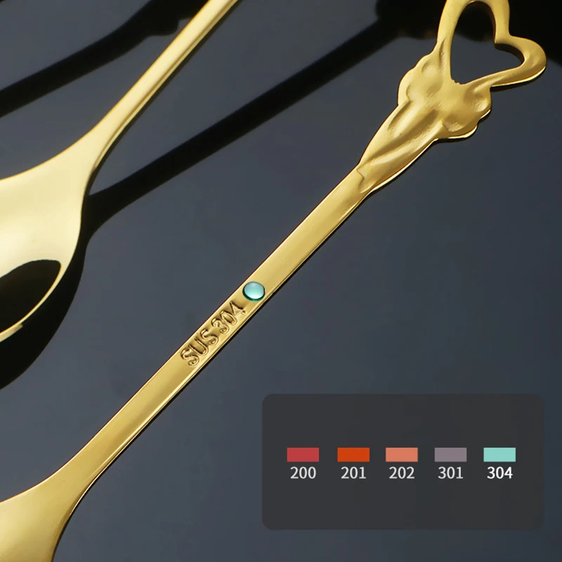 304 Stainless Steel Vintage Embossed 3D Clover Love Bow Heart Mini Coffee Spoon Dessert Stirring Spoon Afternoon Tea Spoon