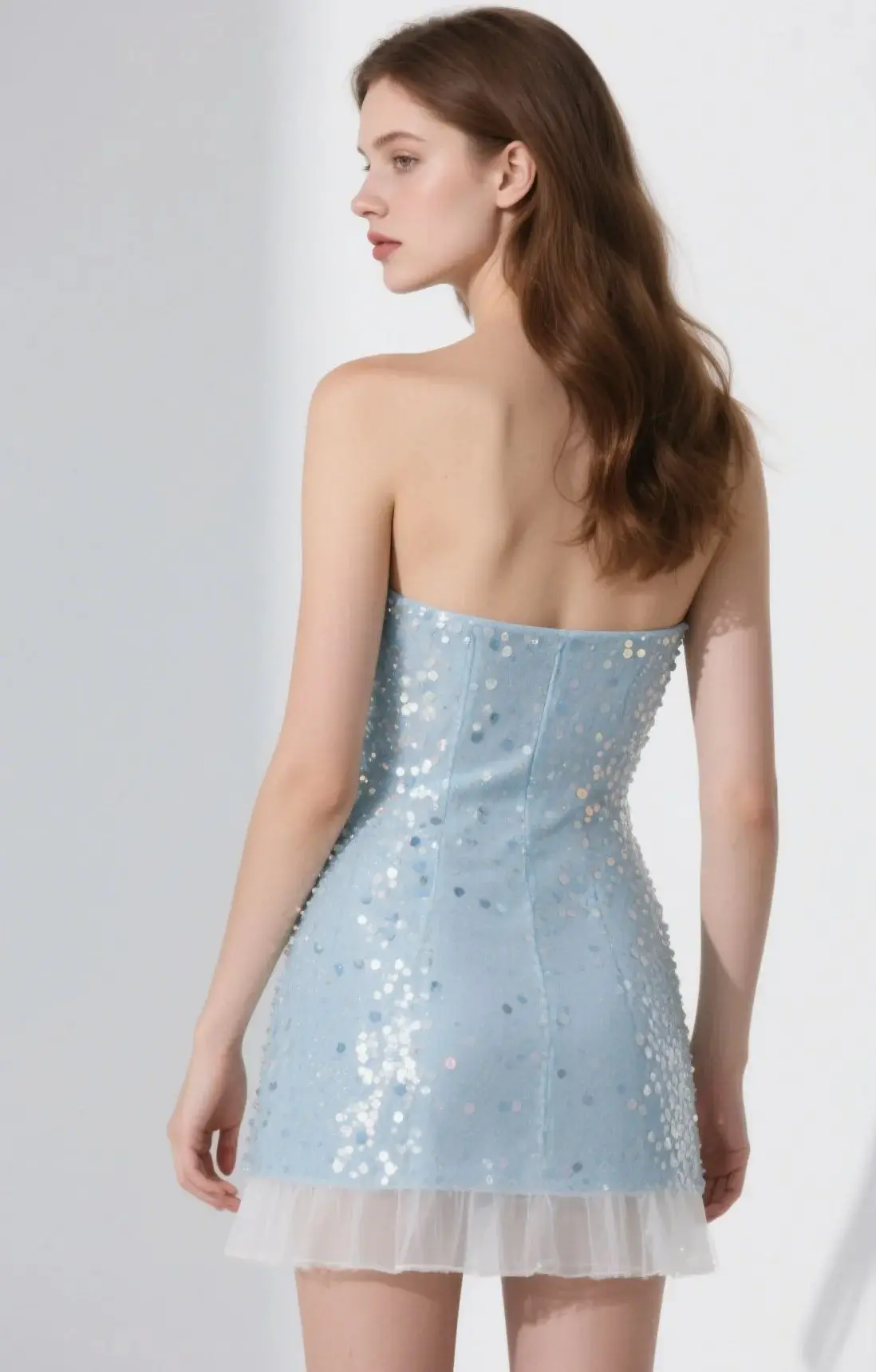 Sexy Elegant Sheath Birthday Party Evening Dress Strapless Sleeveless Sequin Tulle Mini Cocktail Party Gown 2025 free customized