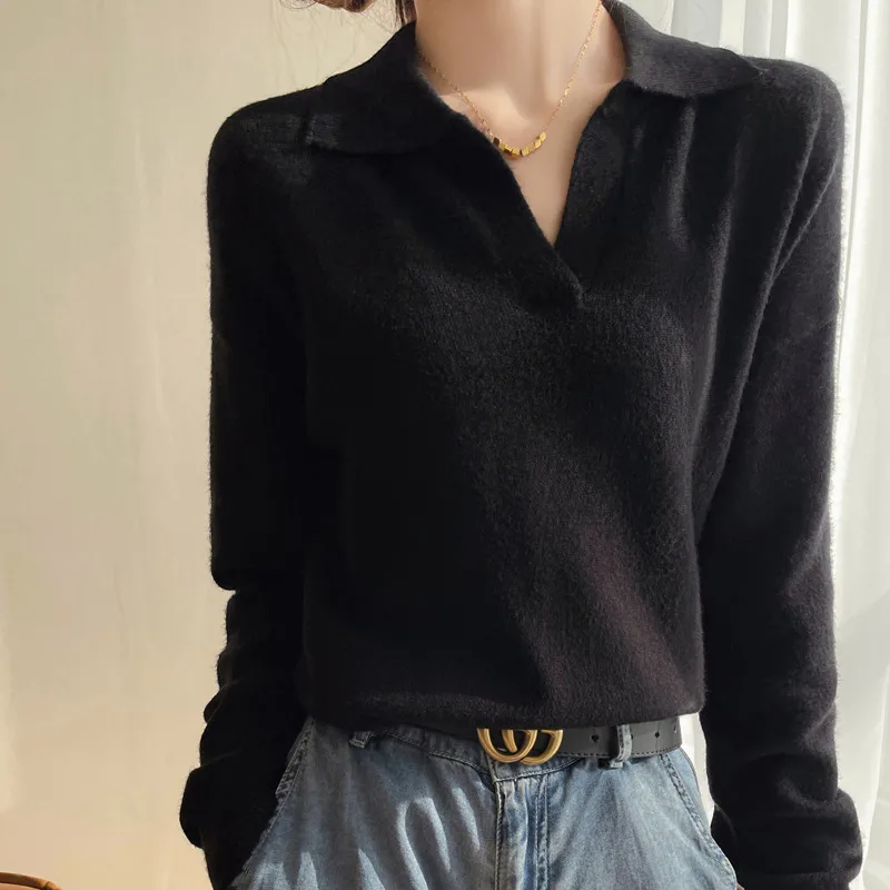 High quality sweater women's Lapel Pullover women's winter cashmere sweater solid knitted sweater autumn fashion sweater