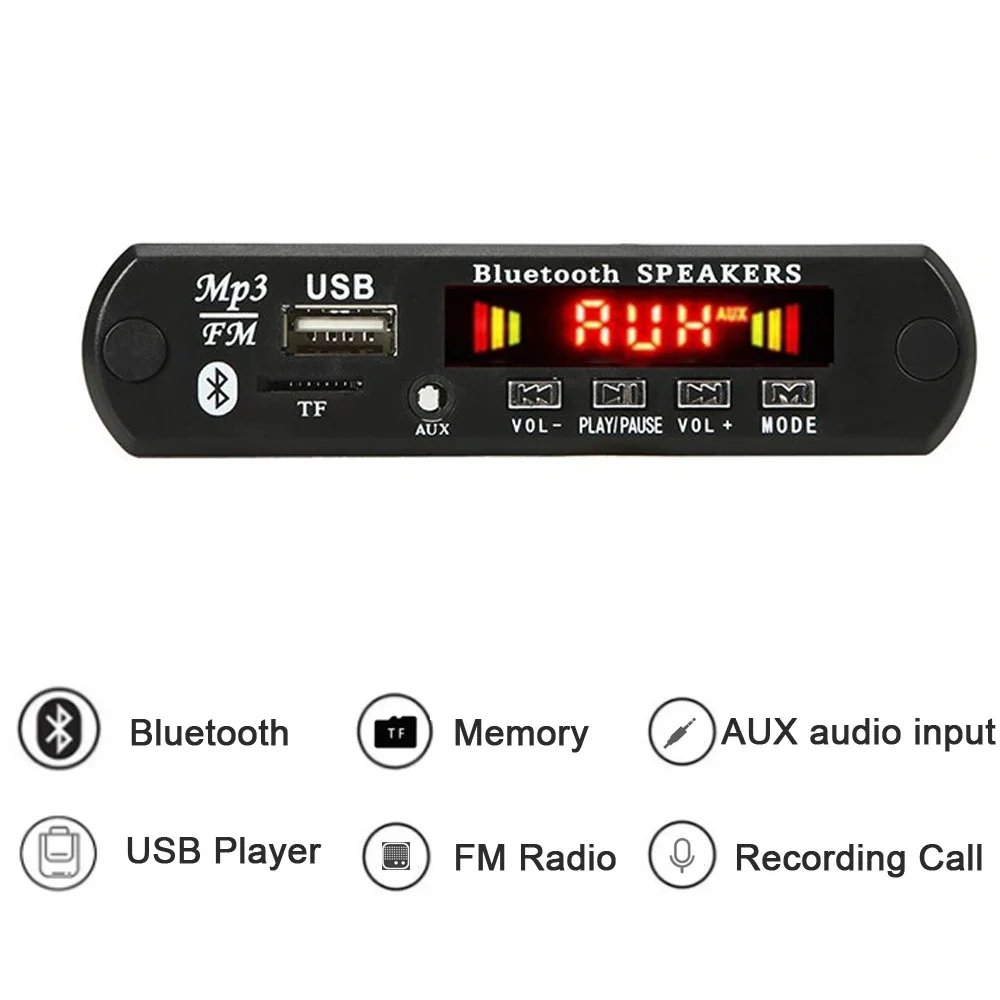 Wireless Bluetooth 5.0 6V-18V MP3 WMA Scheda di decodifica Audio per auto USB TF Modulo radio FM Schermo a colori Lettore MP3 con telecomando