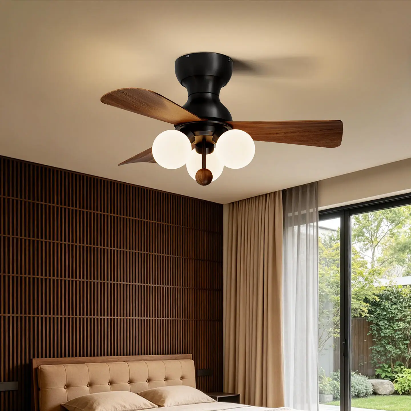 2026 New Led Ceiling Fan Lights Bedroom Dining Room Study Walnut Ceiling Fan Lamp Simple Household Interior Decor Lighting Lamps