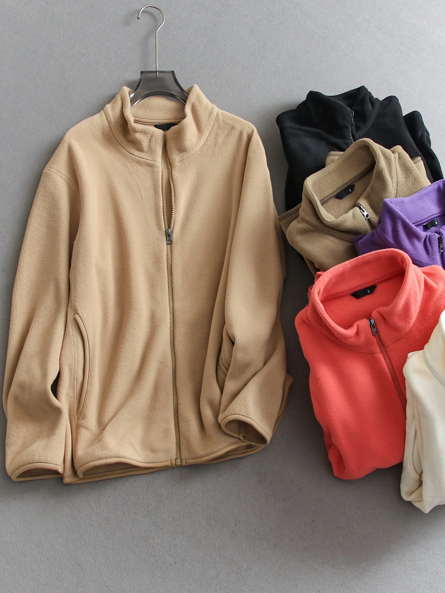 Couple's Thickened Fleece Lined Jacket Warm Inner  Double Sided Soft Nurturing Outerwear Polyester Fiber Long Sleeve Zi...