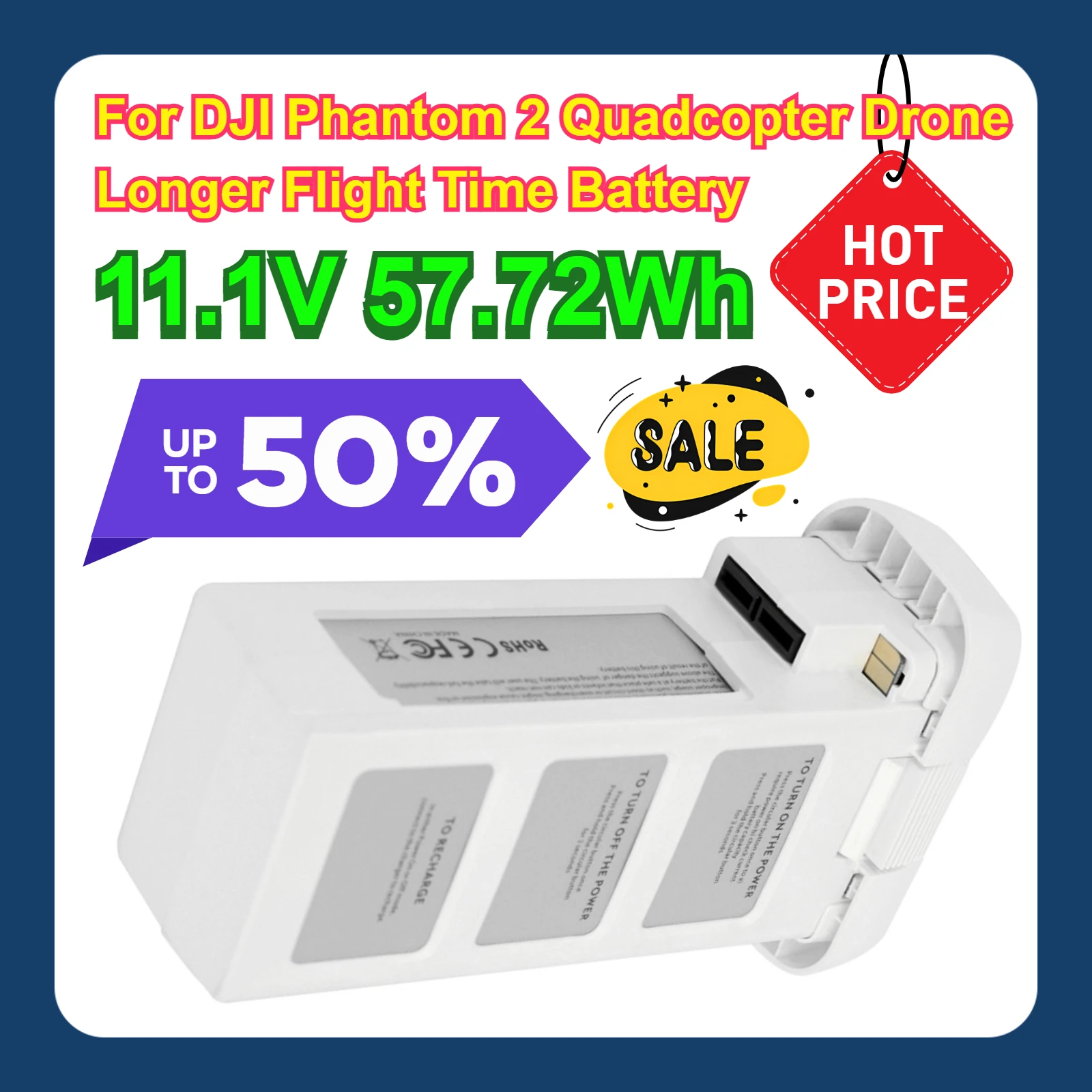 

For DJI Phantom 2 Quadcopter Drone 11.1V 57.72Wh Longer Flight Time Battery