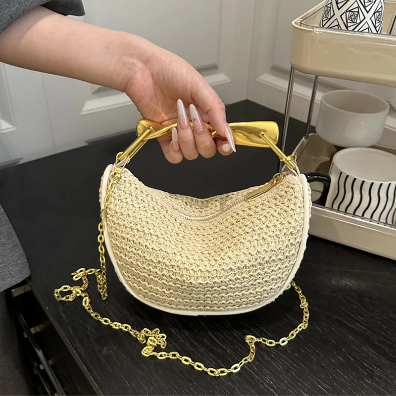 

Gusure Summer Designer Shoulder Crossbody Bag Straw Weaving Clutch Purse Women Dumpling Crossbody Beach Bag Fashon Cloud handbag