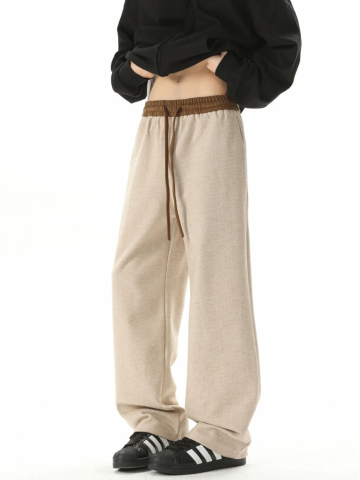 

Khaki Men's Woolen Trousers Autumn Winter Loose Straight Casual Pants American Retro Design Sensation Knife Pants
