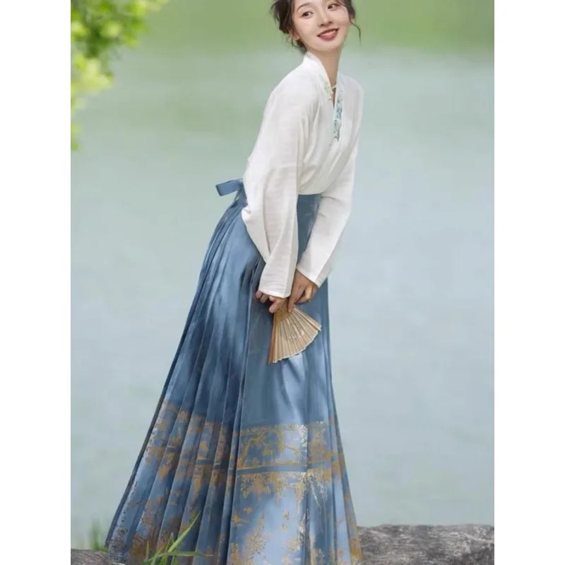 New Chinese commuter Hanfu women light and thin aircraft sleeves with simple and elegant horse skirt travel versatile new models