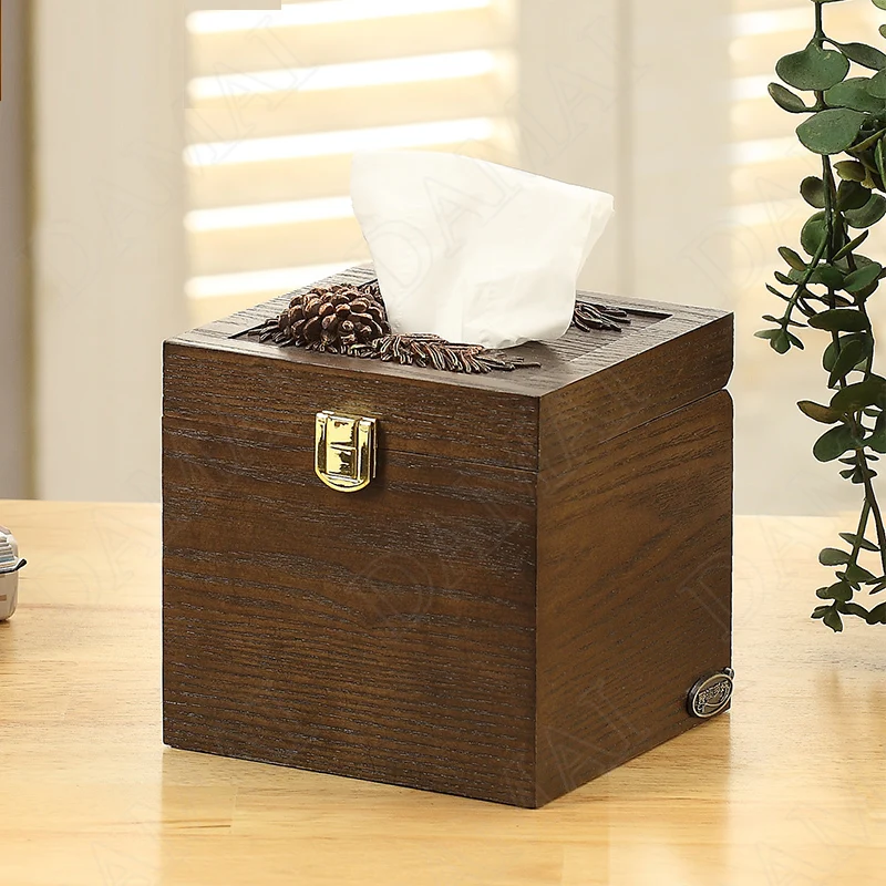 Walnut Wood Tissue Box Creativity Pine Cones Decorative Office Paper Boxes Modern Home Living Room TV Cabinet Tissues Organizer