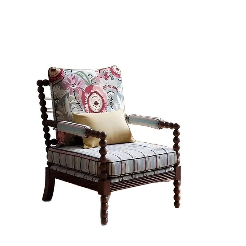 

Medieval Flowering Pearl Chair Light Luxury High-end Single Sofa Chair American Retro Home Living Room Lazy Leisure Chair