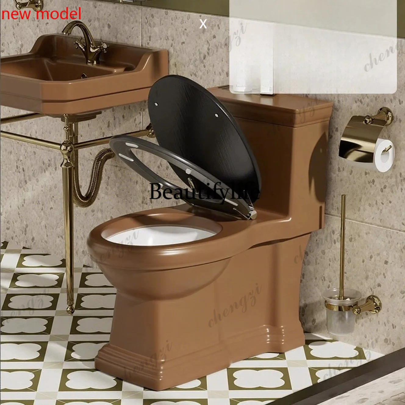 DD182French retro caramel brown ordinary toilet household personality creative American toilet