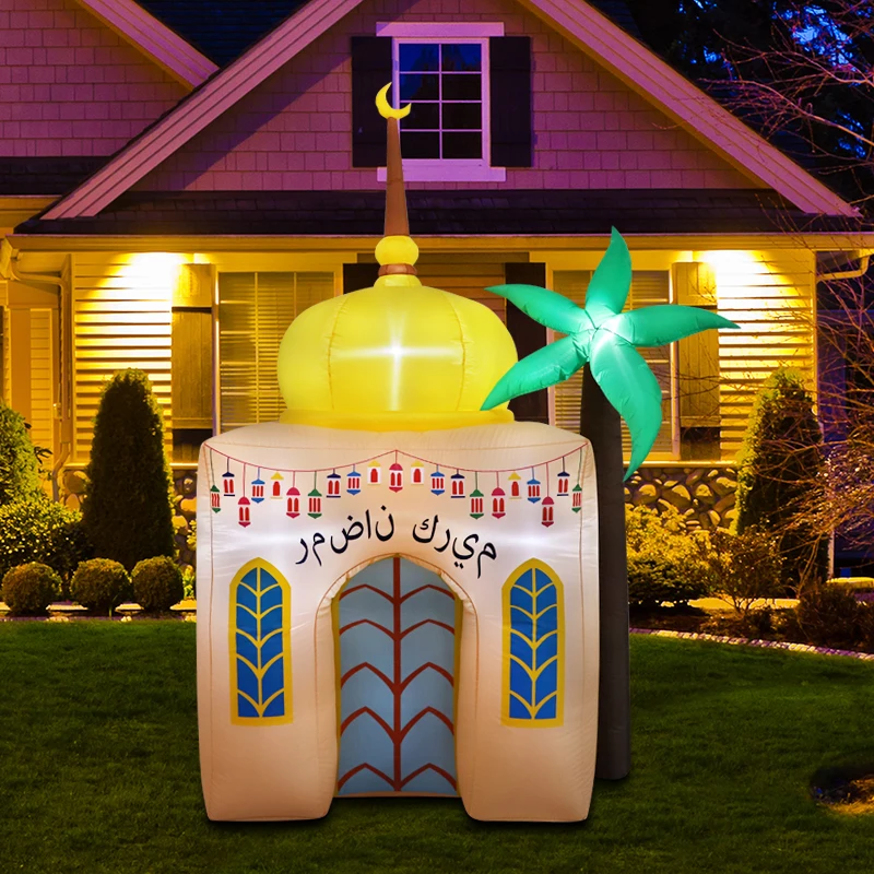 

8ft Muslim Holidays Inflatables Outdoor Decorations LED Islamic Moon Wishing Kareem Inflatable Ramadan Eid Mubarak Holy Decor
