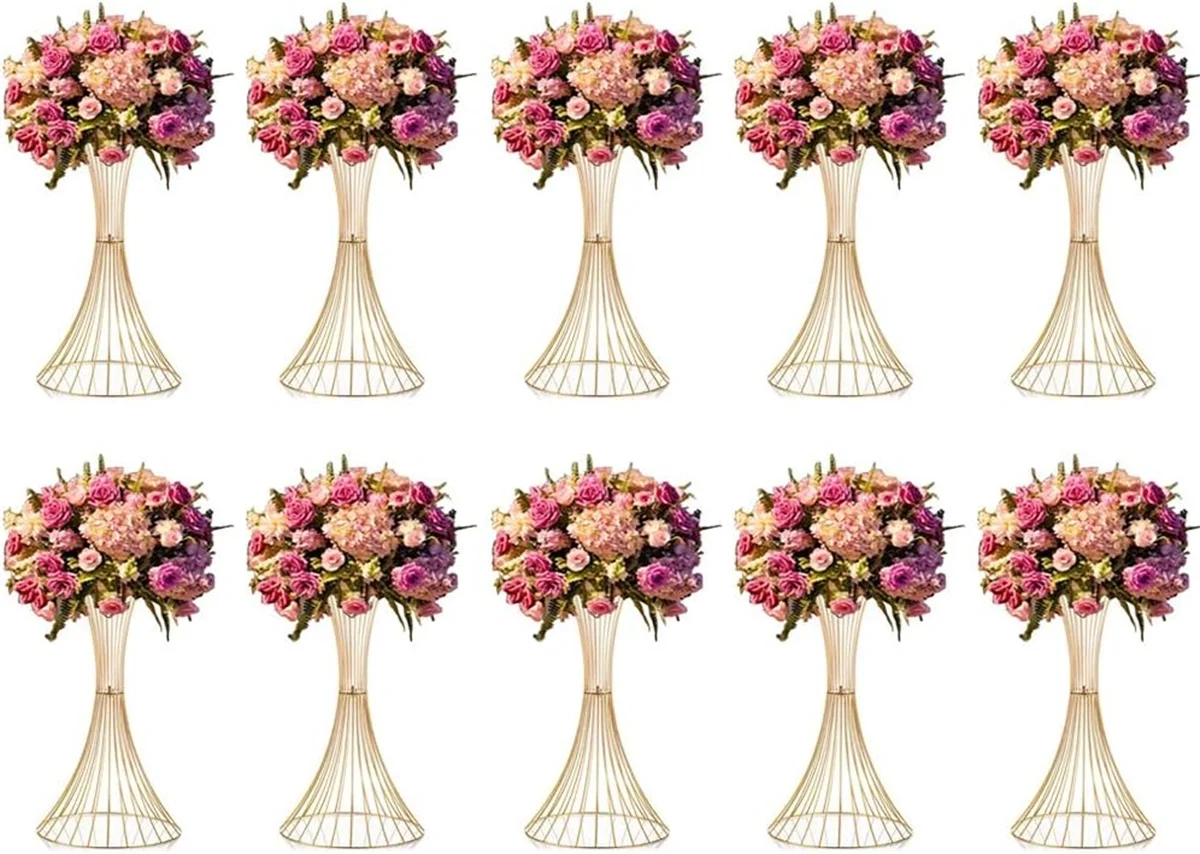 

Gold Flower Vases Stands, Metal Road Lead, Wedding Centerpiece Flowers Rack, Event Party Decoration, 60cm High, 10Pcs