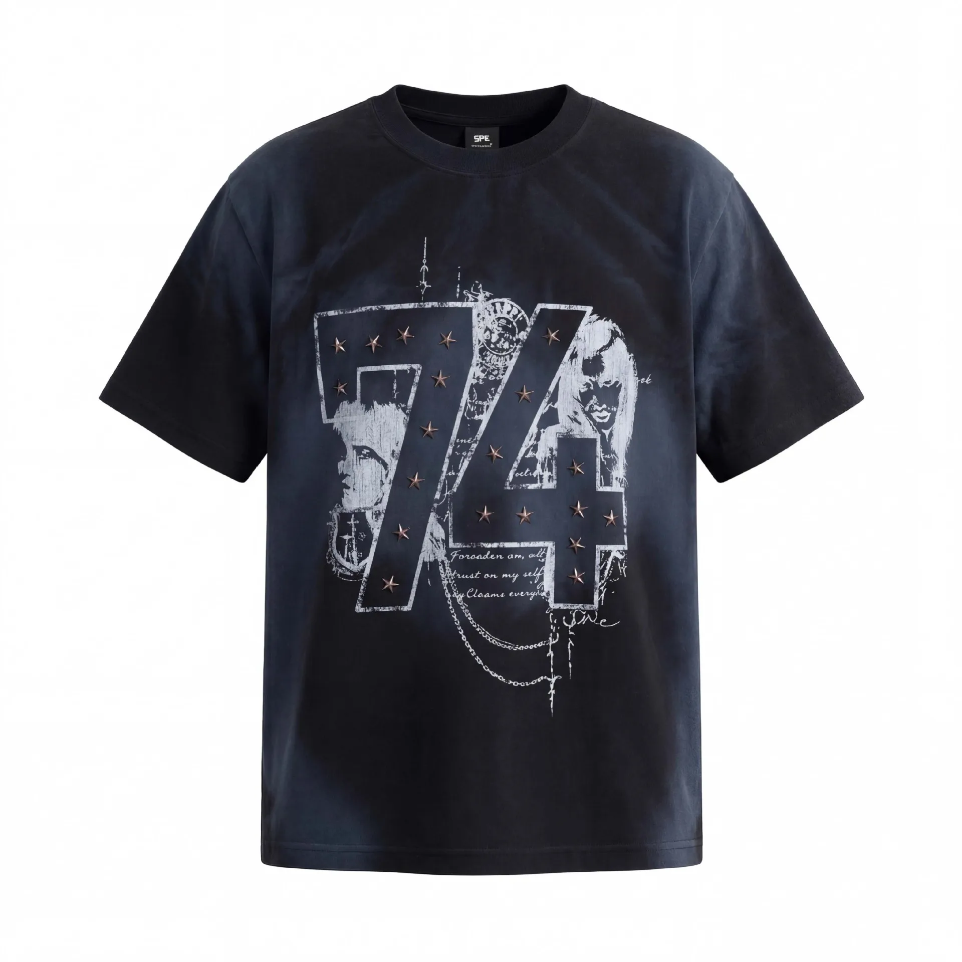 

Мужские винтажные футболки в стиле High Streetwear: свободные ретро-футболки с эффектом потертости, металлическим декором и принтом, с коротким рукавом