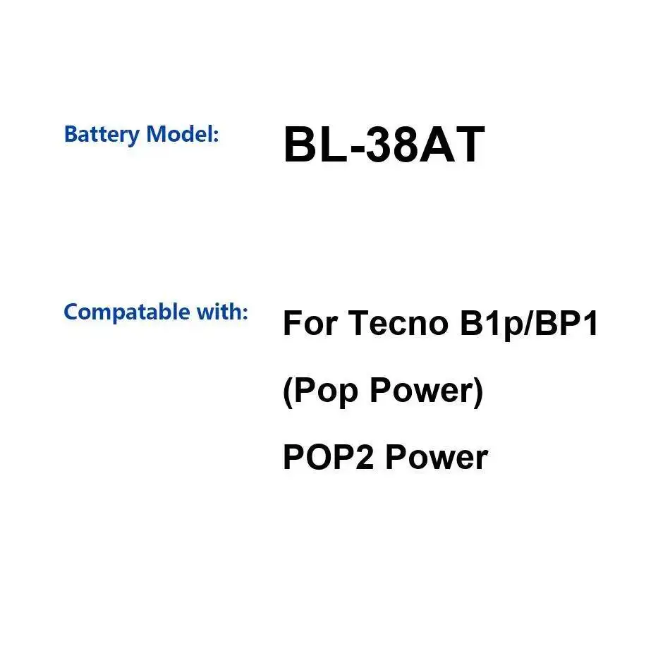 

High-Capacity Mobile Phone Battery 4000mAh For Tecno Pop Power Pop 2 Power B1p BP1 BL-38AT