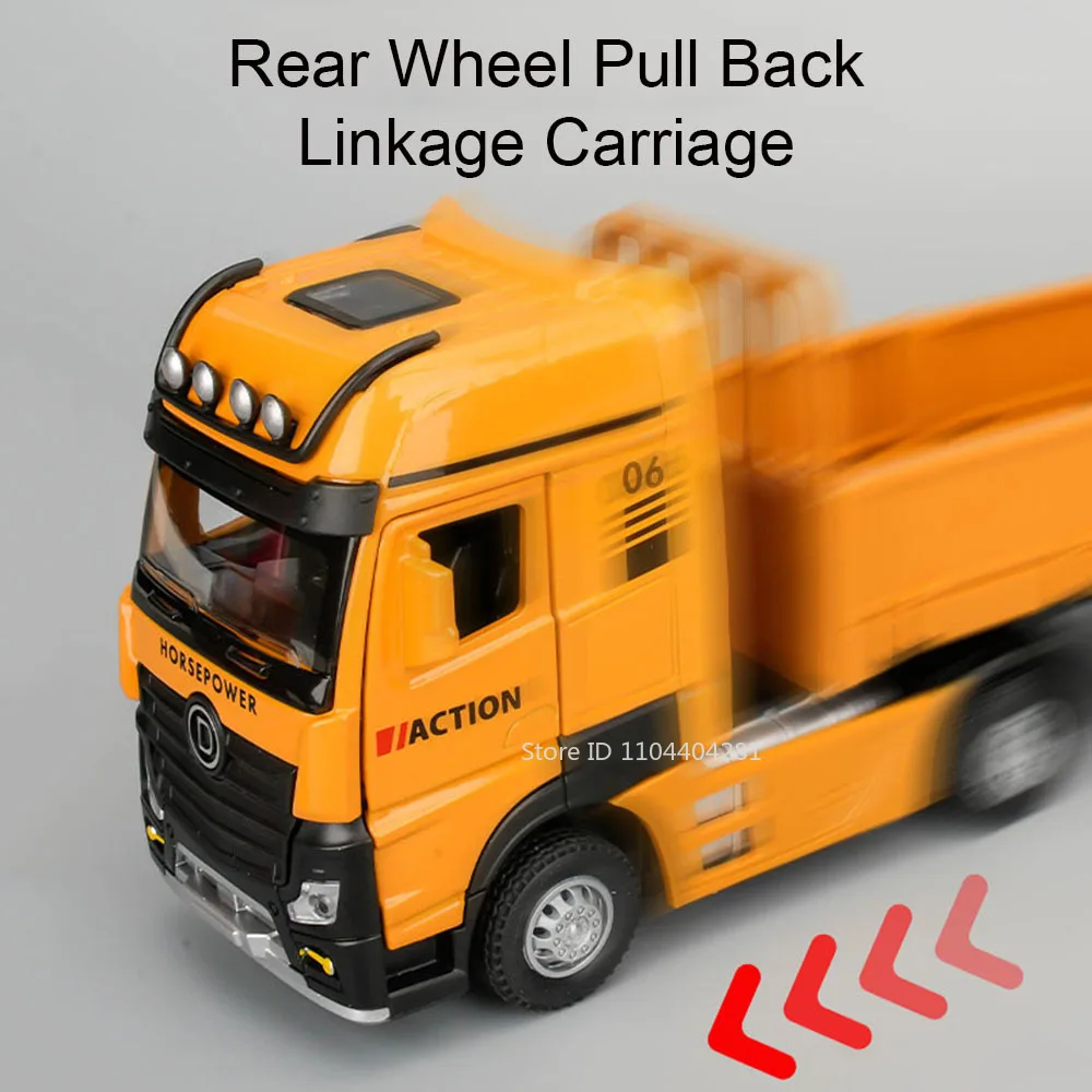 1:32 Roadblockรถบรรทุกขนส่งFlatbed Trailerของเล่นDiecastรถประตูเปิดเสียงดึงกลับรถเด็กปริศนา