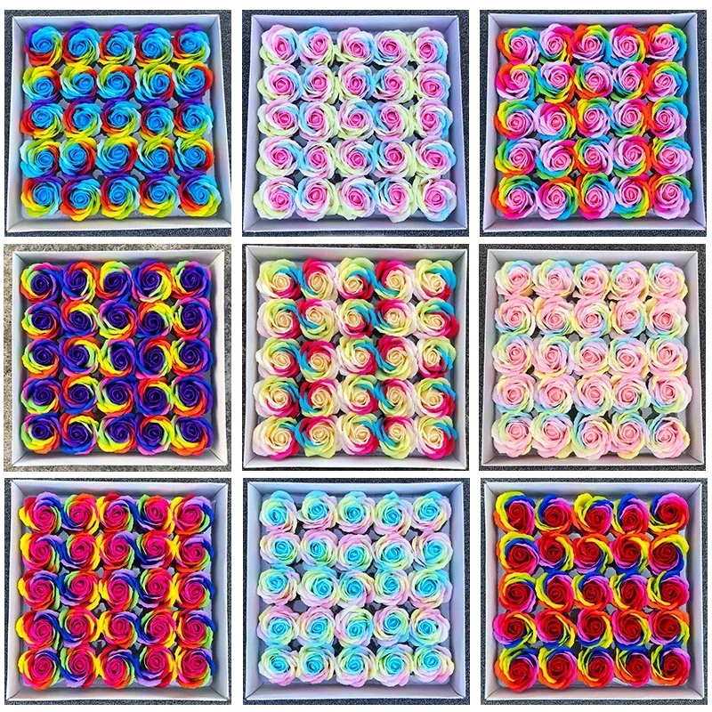 

25 Pcs/Set Colorful Soap Rose Flowers with Gift Box for Wedding Favors Decoration Handmade Artificial Flower Party Supplies