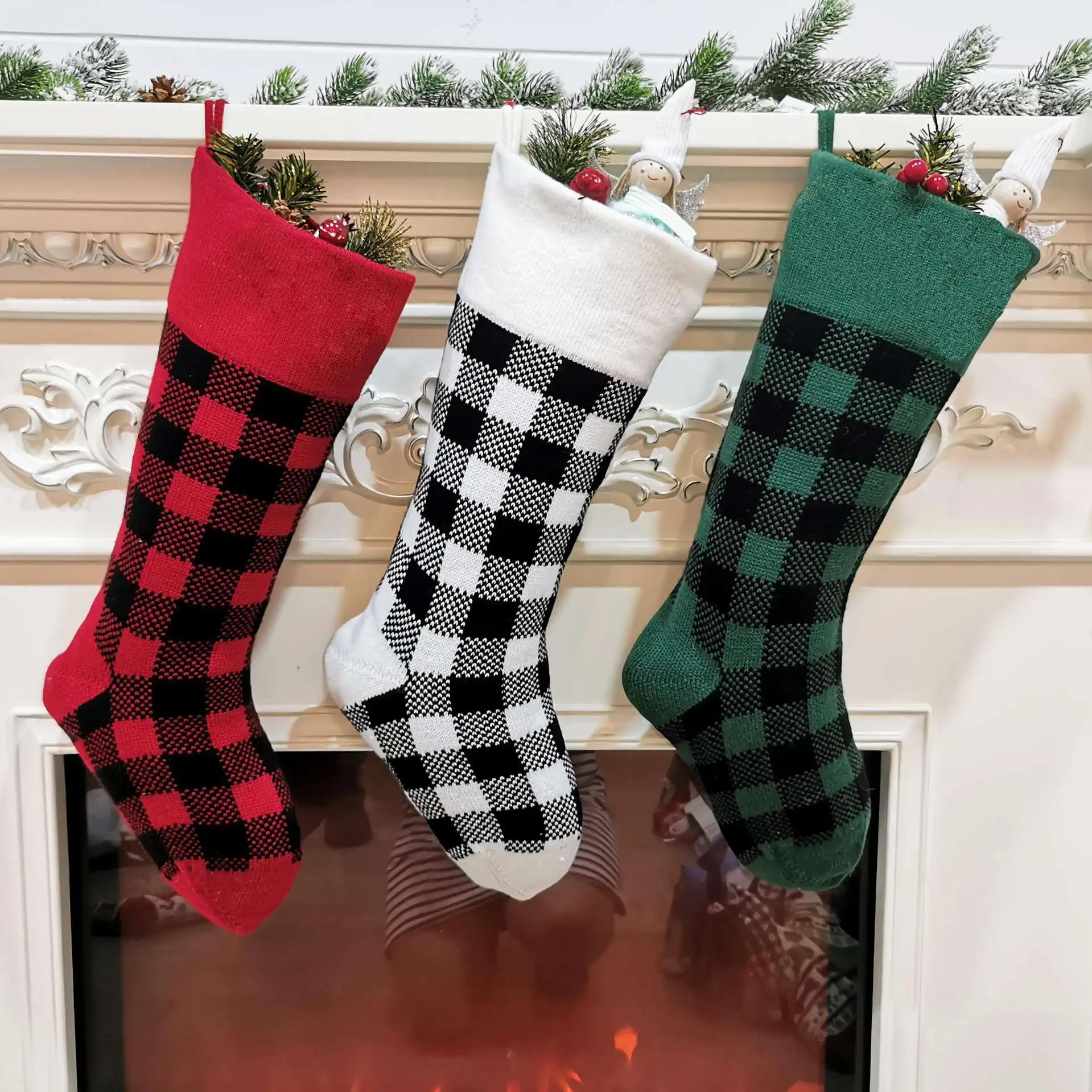 

Cisas декоративная вязаная клетчатая подарочная сумка Sos 8-дюймовая зимняя длинная трубка для пары Sos домашняя удобная дышащая хлопковая сумка