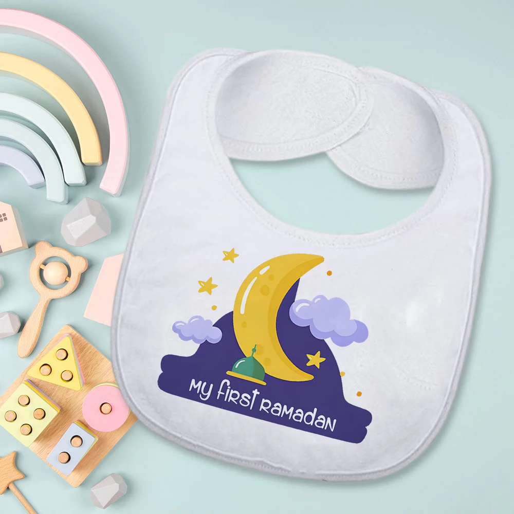 My First Ramadan Baby Pattern Print Bibs Cotton Newborn Bib Boy Girl Infant Saliva Bib Muslim Islamic Babys Keepsake Gift
