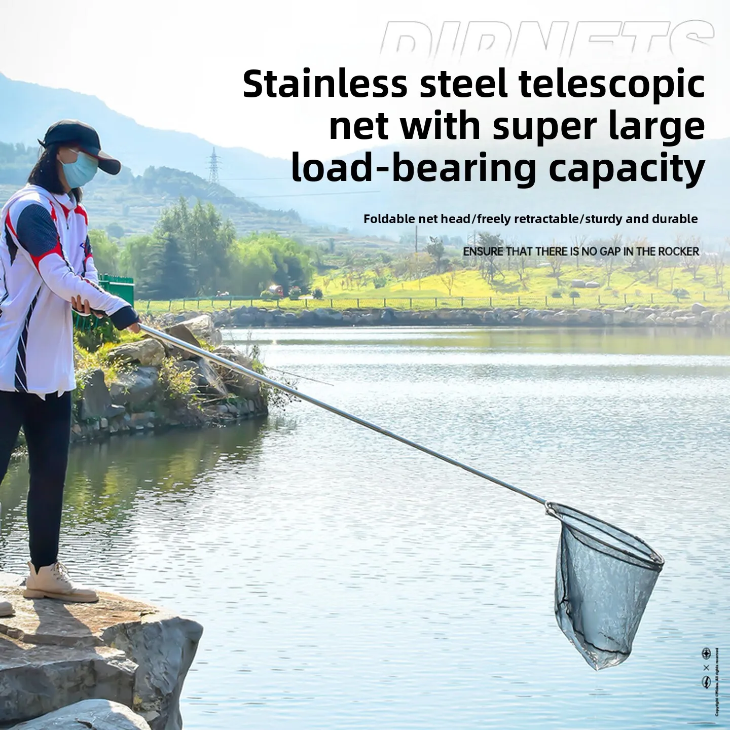Telescopic Fishing Landing Net with 1.7m Stainless Steel Handle and 40cm Folding Net Head, Compact Extendable Design for Anglers